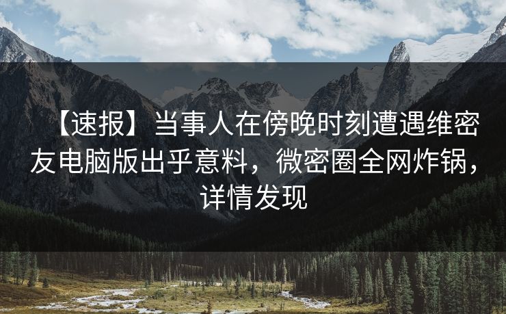 【速报】当事人在傍晚时刻遭遇维密友电脑版出乎意料，微密圈全网炸锅，详情发现